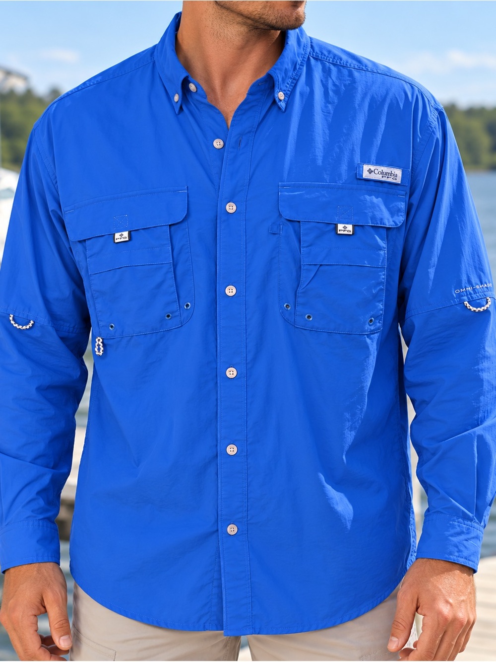 Columbia PFG Bahama II Men’s XXL Blue Long Sleeve Fishing Shirt Omni-Shade #879